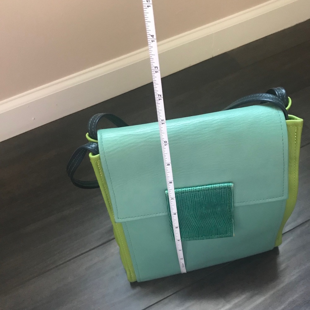 SOLD!! Hans Koch Ltd Soho NY leather bag 1 of a kind lime green blue rare VINT… - Picture 8 of 16